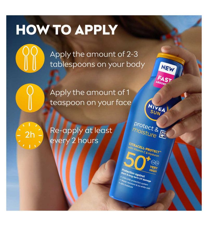 NIVEA Sun Cream Lotion SPF50+ 400ml, imported from the UK
