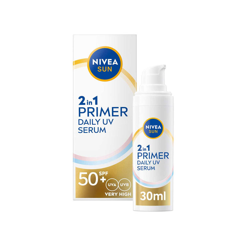 NIVEA SUN UV Face 2in1 Daily Primer Serum SPF50+ 30ml, imported from the UK