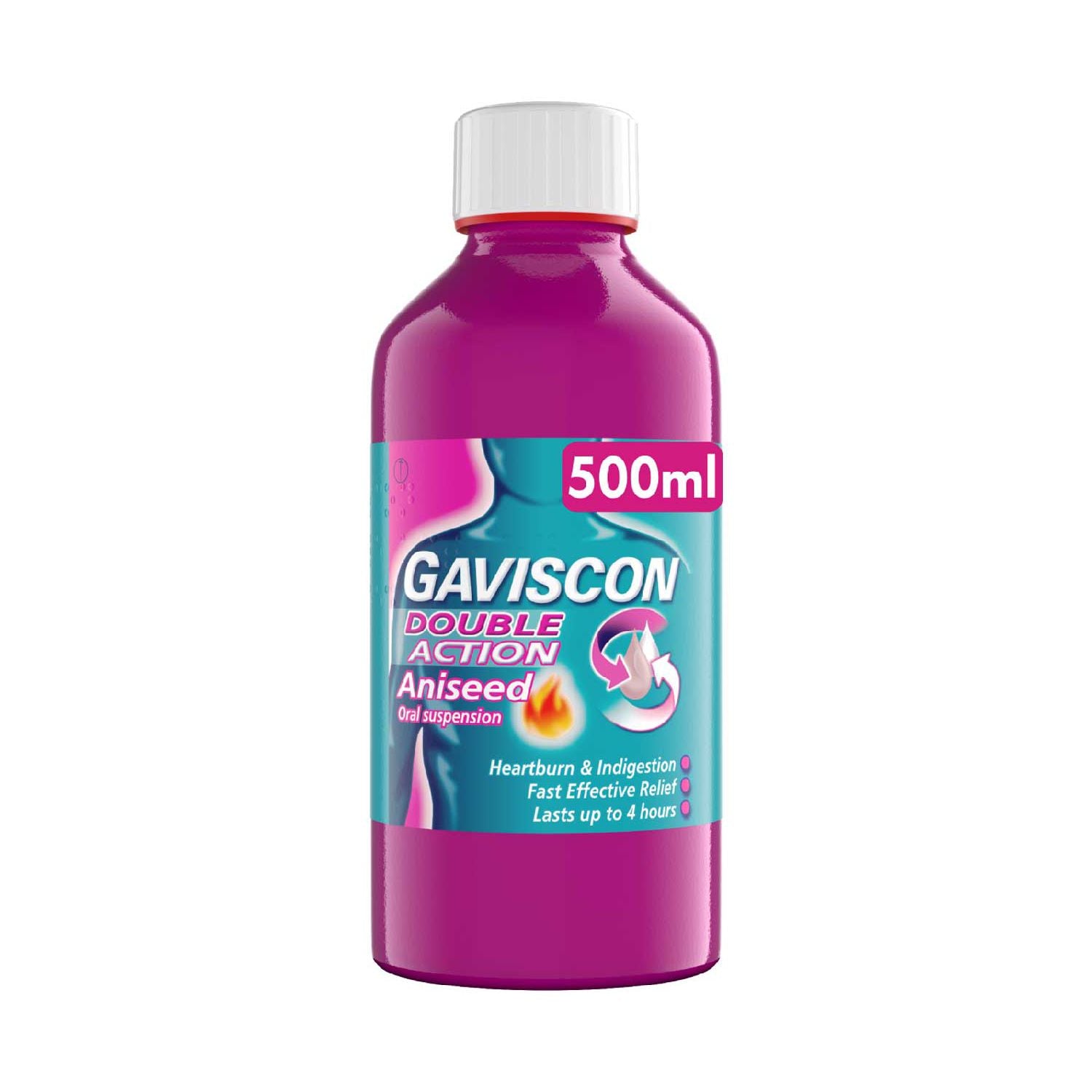 Gaviscon double action aniseed oral suspension 500ml, imported from the UK