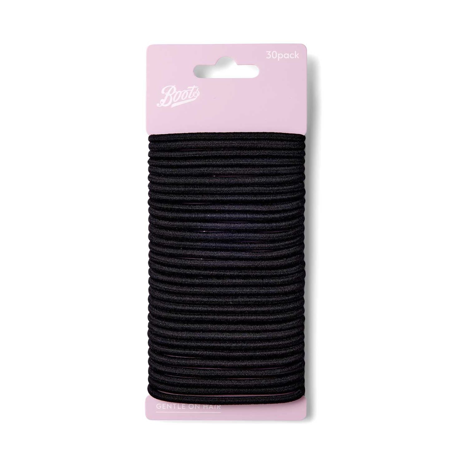 Boots standard ponybands black 30 pack, imported from the UK