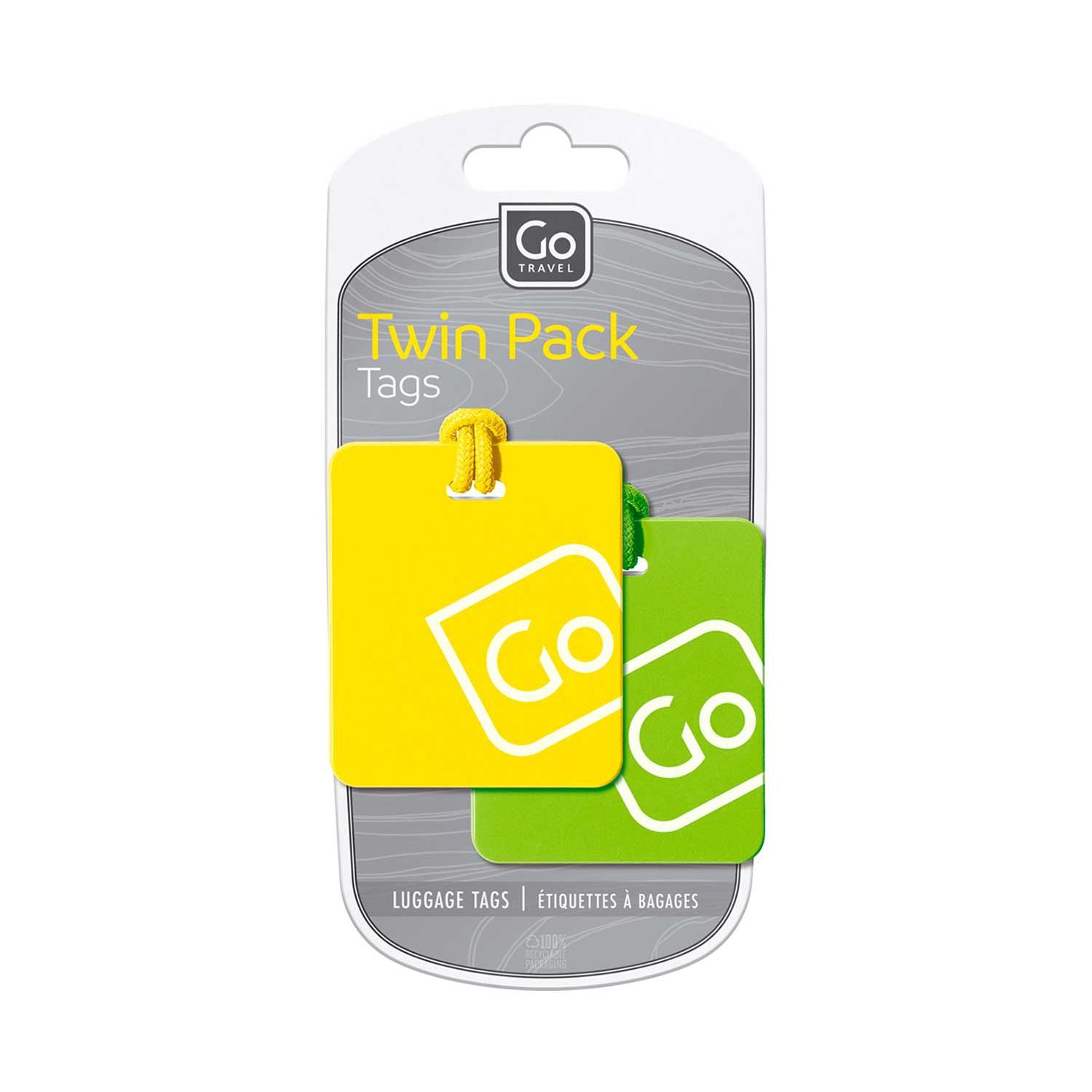 Go Travel luggage tags twin pack yellow green (British brand)