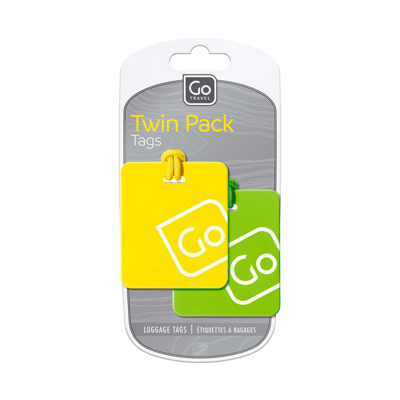 Go Travel luggage tags twin pack yellow green (British brand)