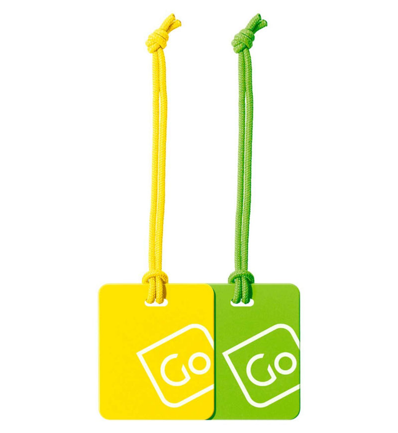 Go Travel luggage tags twin pack yellow green (British brand)