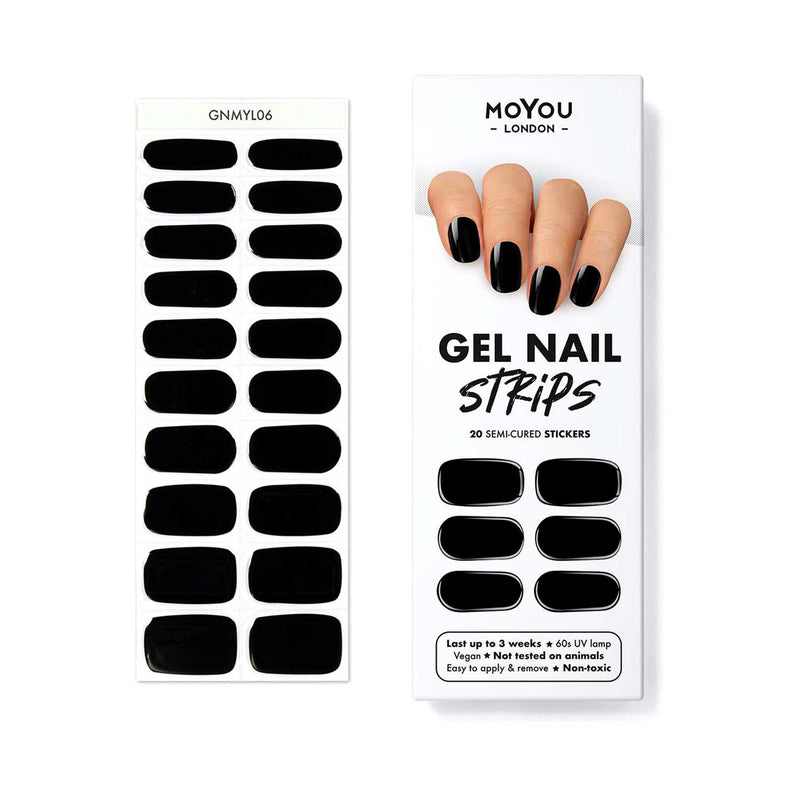 MoYou London gel nail strip Jet Black 20 pieces, imported from the UK