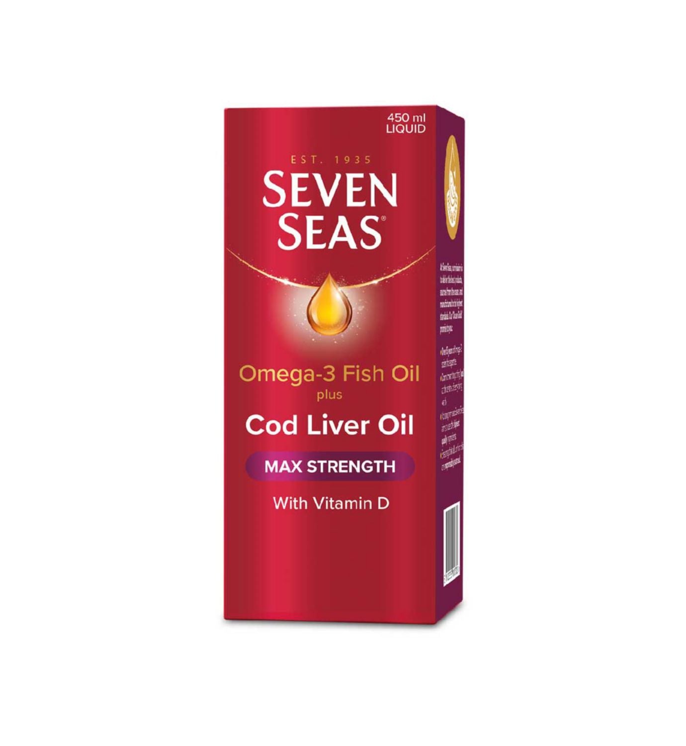 Seven Seas Cod Liver Oil Max Strength 450ml, imported from the UK