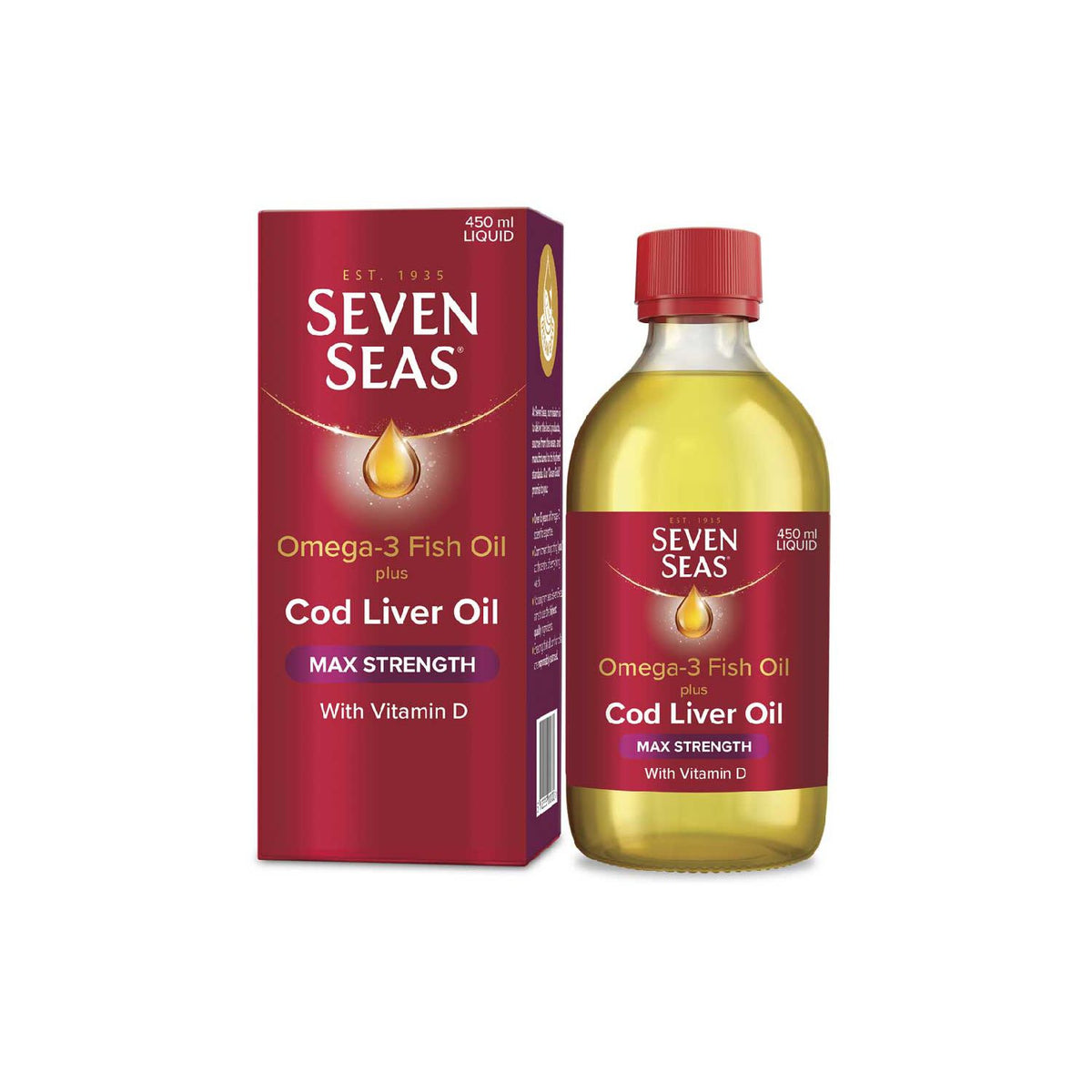 Seven Seas Cod Liver Oil Max Strength 450ml, imported from the UK