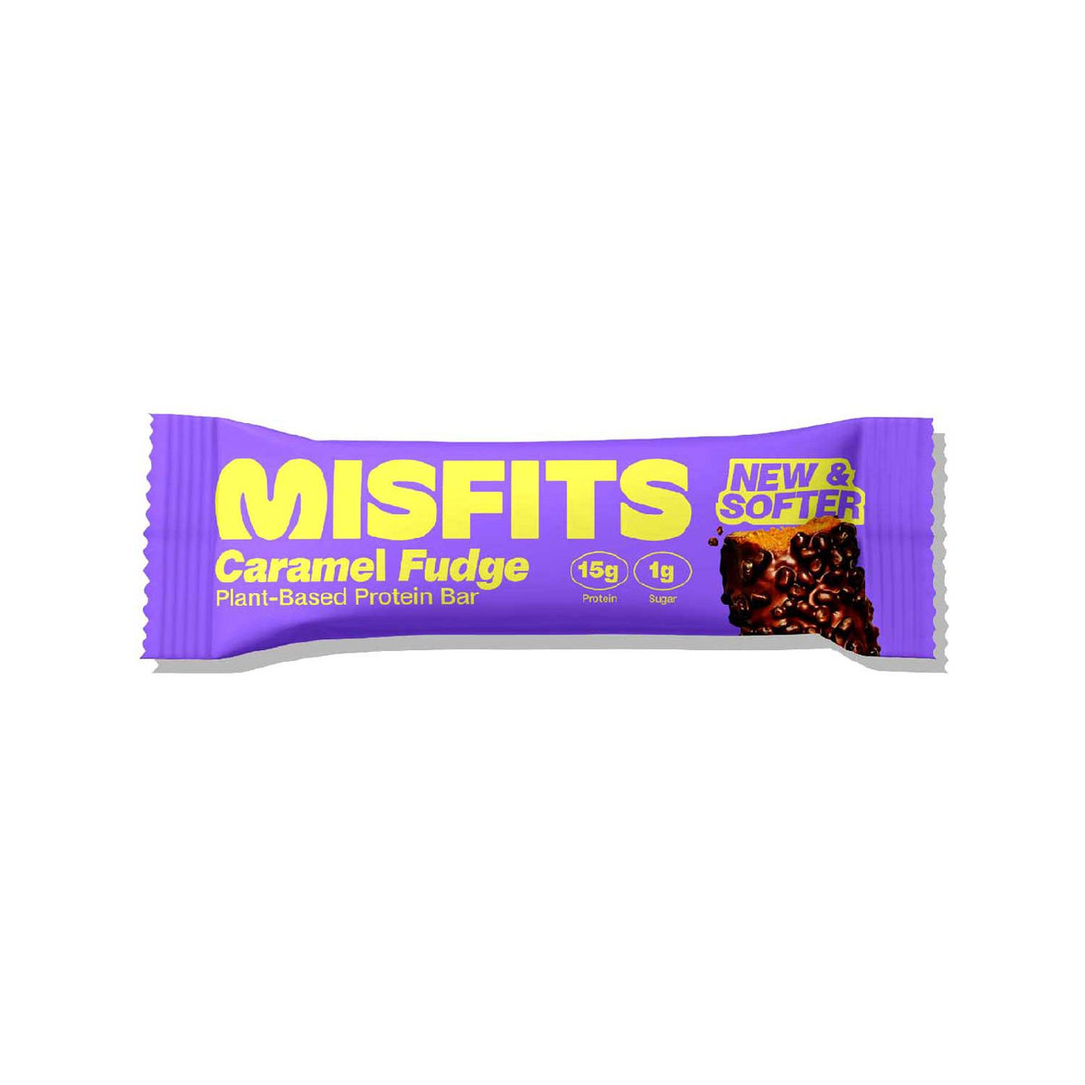 Misfits Plant Based Caramel Fudge Protein Bar 50g, imported from the UK