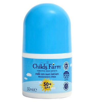 Childs Farm SPF 50 Roll-On Sun Lotion 50ml Fragrance Free Sunscreen for Kids  Sensitive Skin