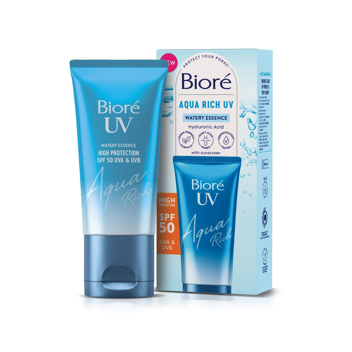 Biore UV Aqua Rich Water Essence Sunscreen SPF50 50ml, imported from the UK