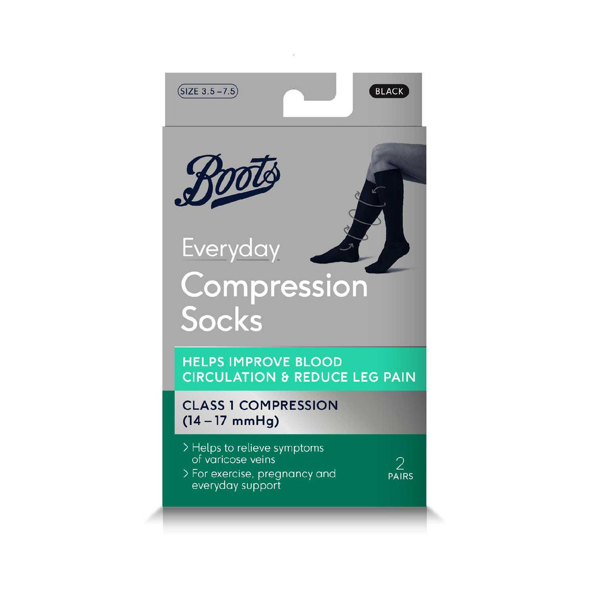 Boots compression socks black size 3.5-7.5 - British product