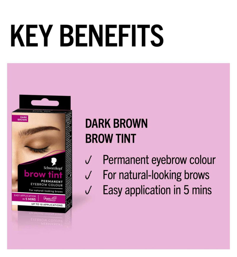 Schwarzkopf brow tint dark brown kit, imported from the UK