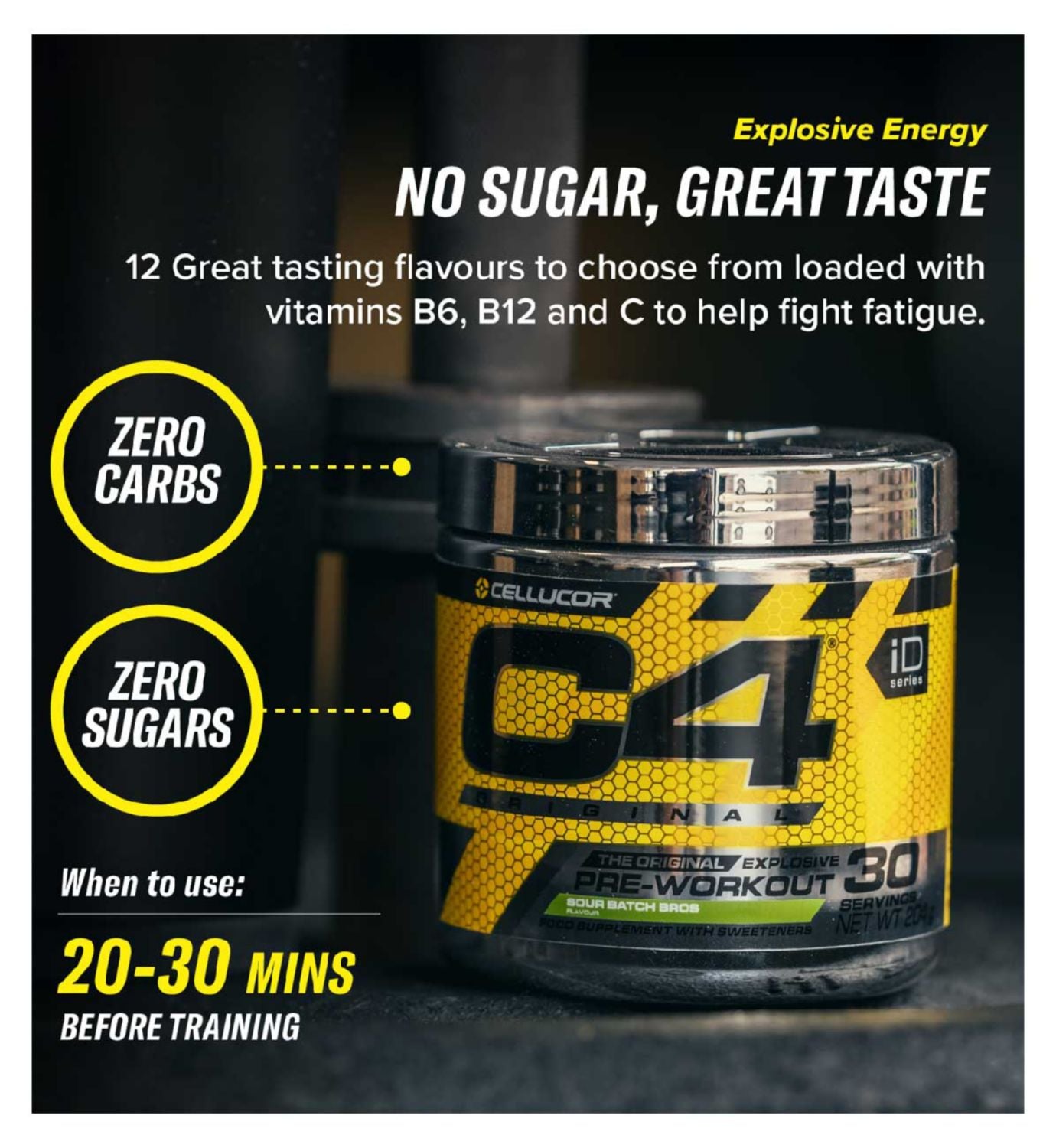 C4 Icy Blue Raspberry pre-workout 198g, imported from the UK