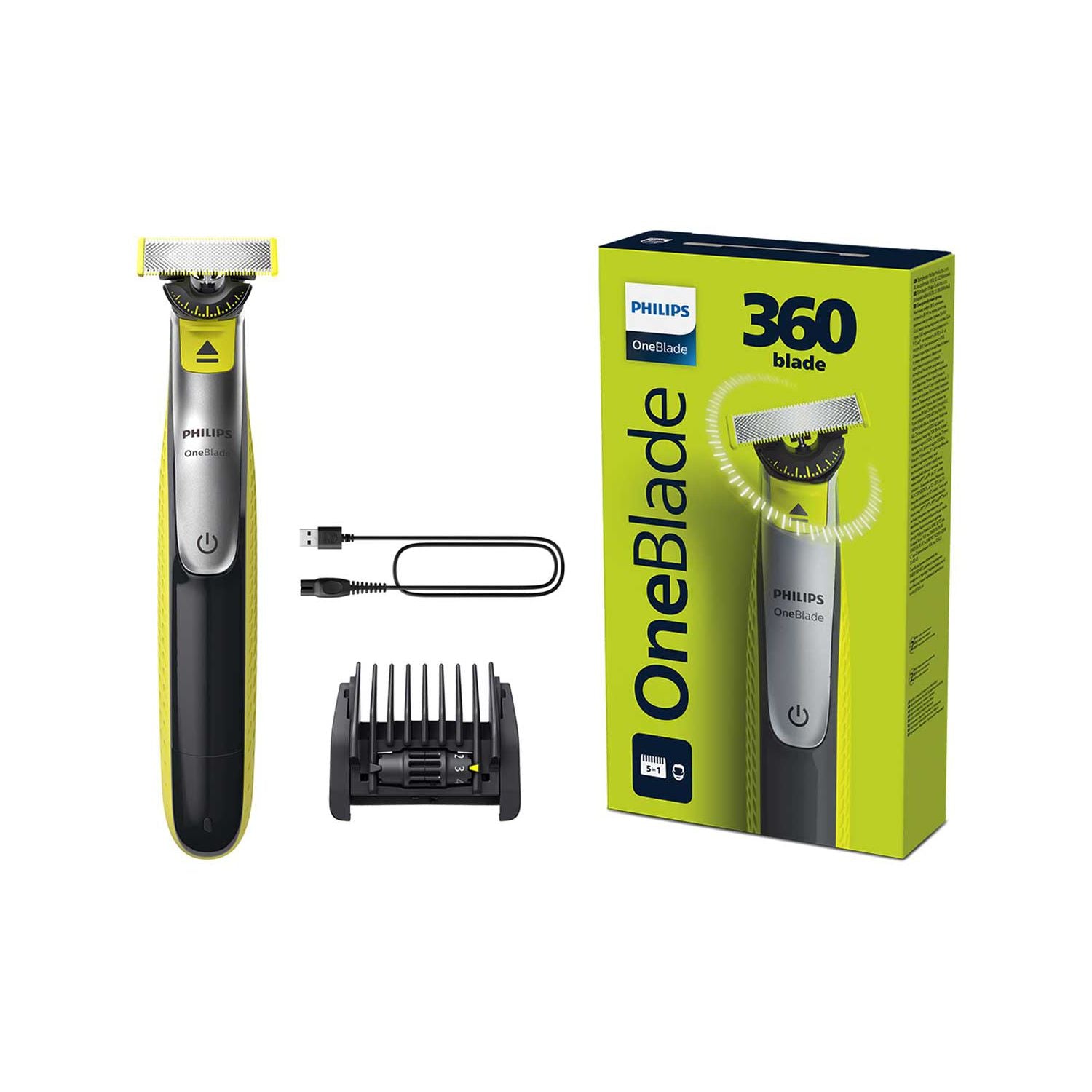 Philips OneBlade 360 face trimmer with 5-in-1 comb, UK version