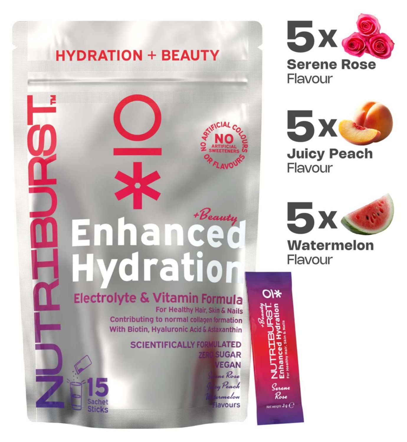 Nutriburst Beauty Hydration Powder mixed flavours 15 sachets - British product