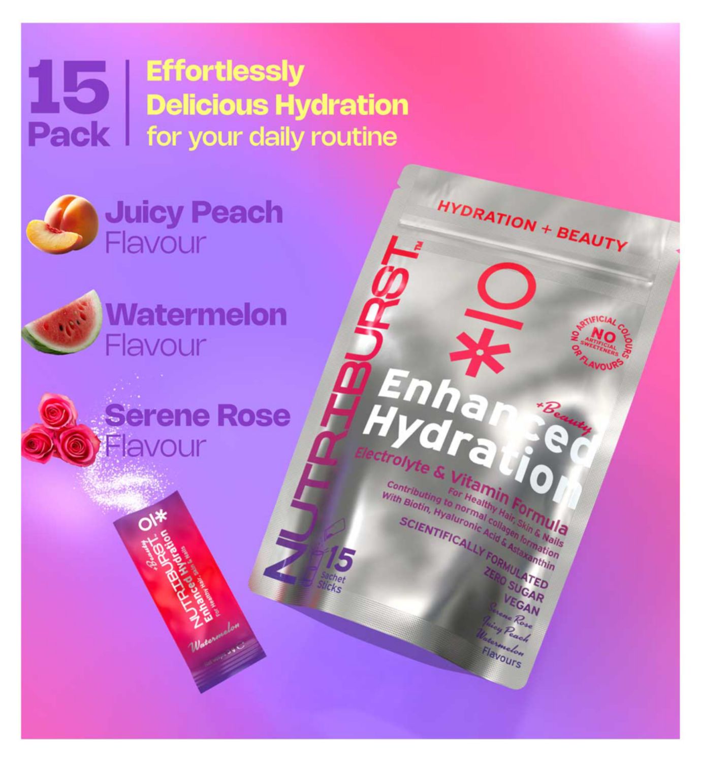 Nutriburst Beauty Hydration Powder mixed flavours 15 sachets - British product