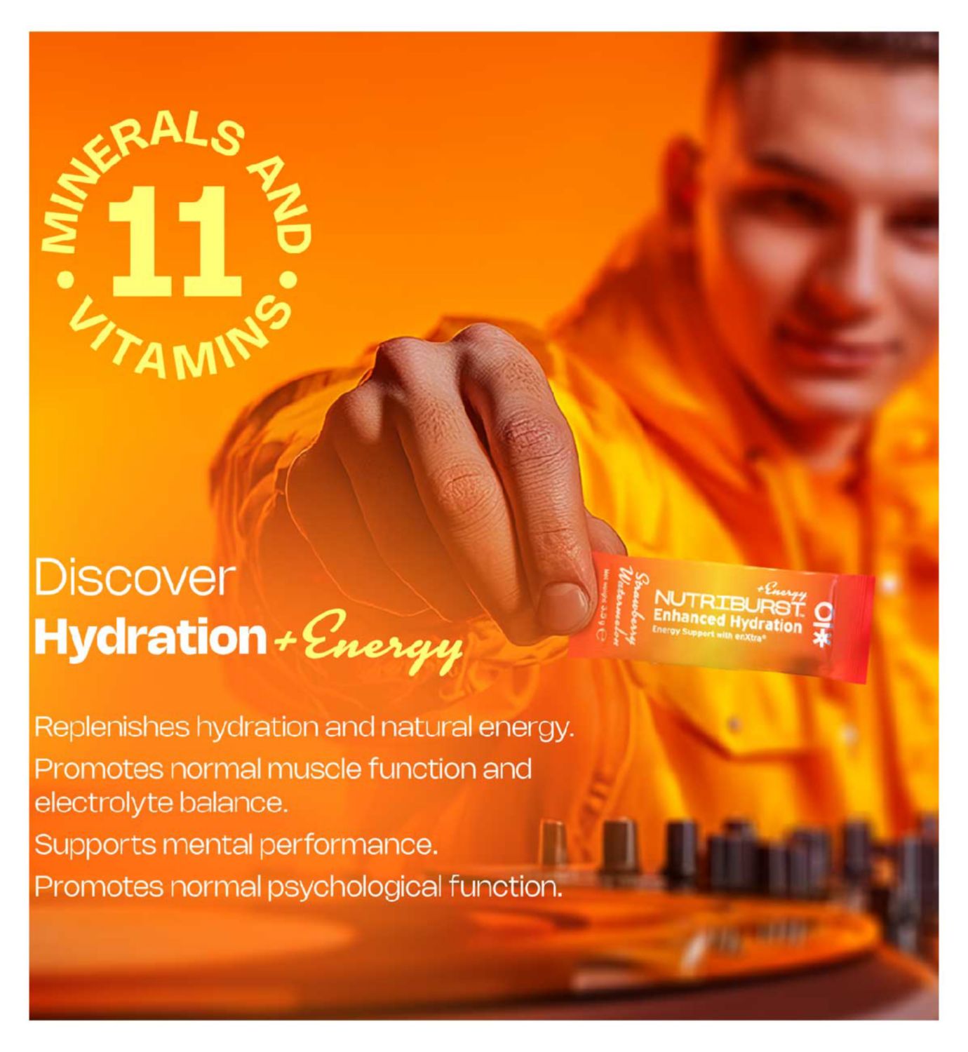 Nutriburst Energy Hydration electrolyte powder 15 sachets, imported from the UK