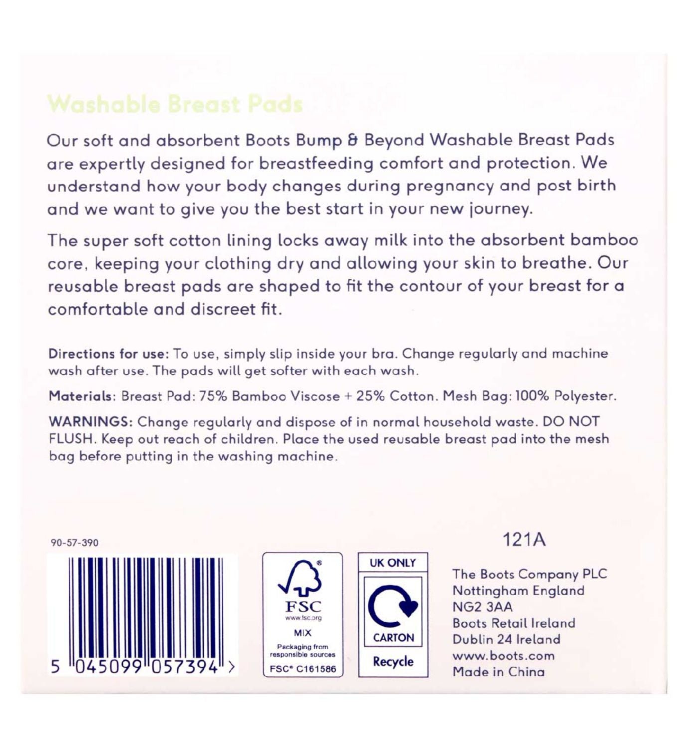 Boots washable breast pads white 6 pack, UK version