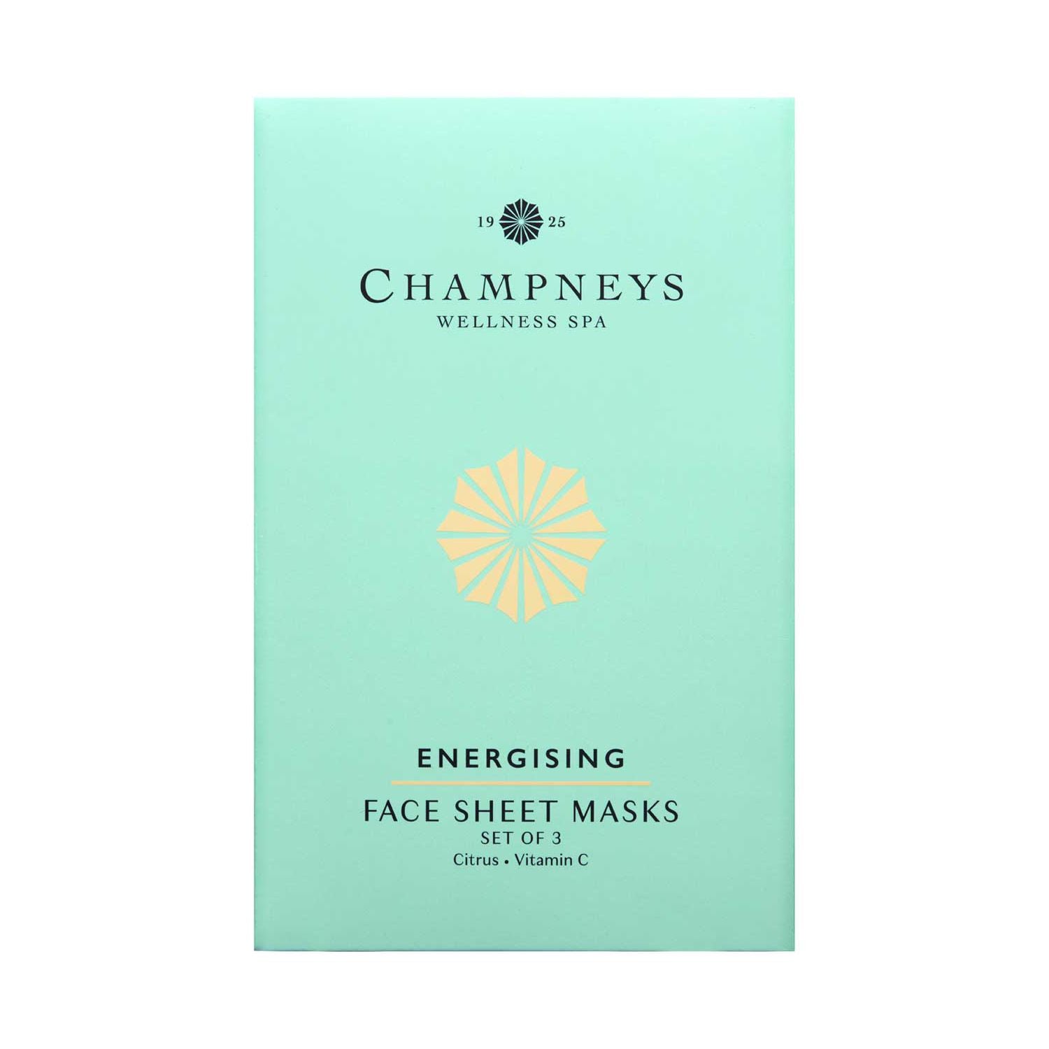 Champneys energising face sheet masks 35ml 3-pack, imported from the UK
