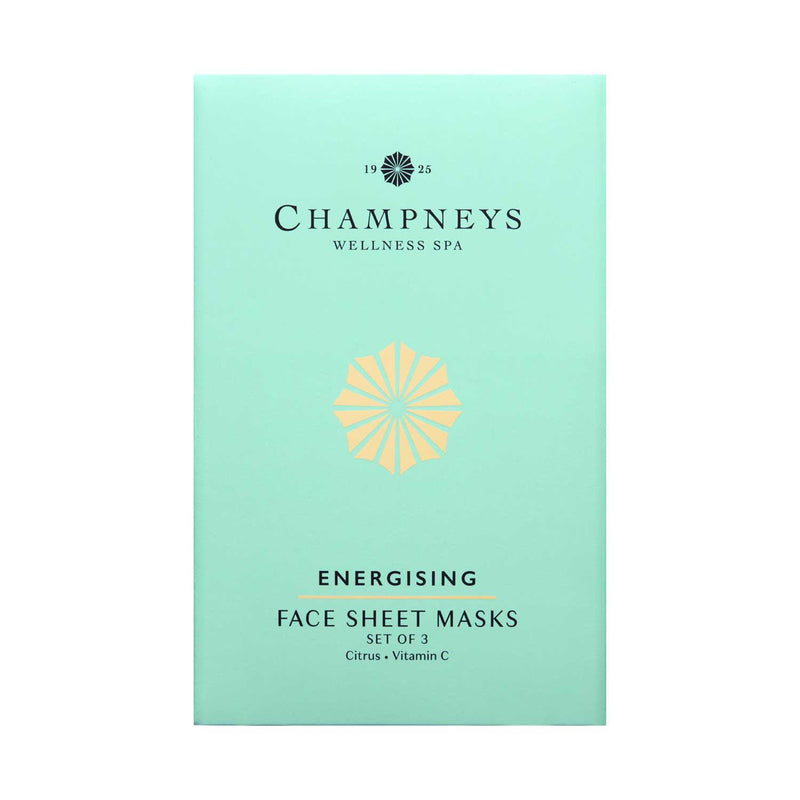 Champneys energising face sheet masks 35ml 3-pack, imported from the UK