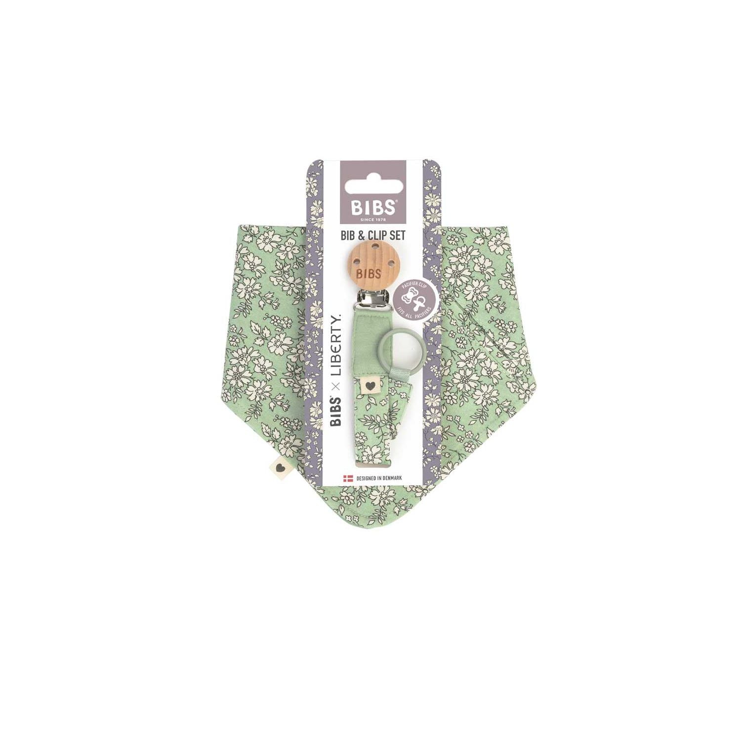 BIBS Liberty bib and clip set Capel Sage, imported from the UK