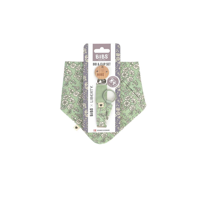 BIBS Liberty bib and clip set Capel Sage, imported from the UK