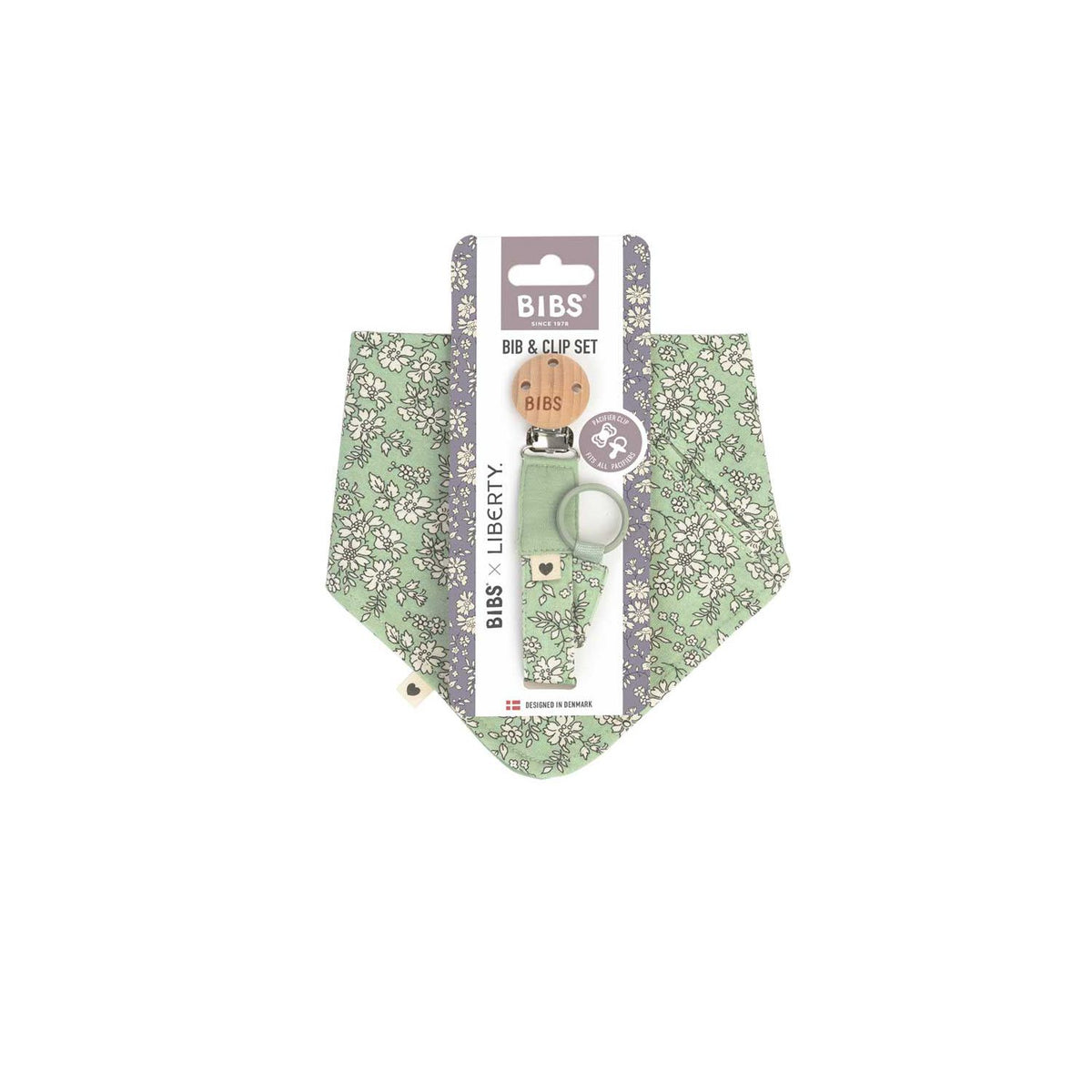 BIBS Liberty bib and clip set Capel Sage, imported from the UK