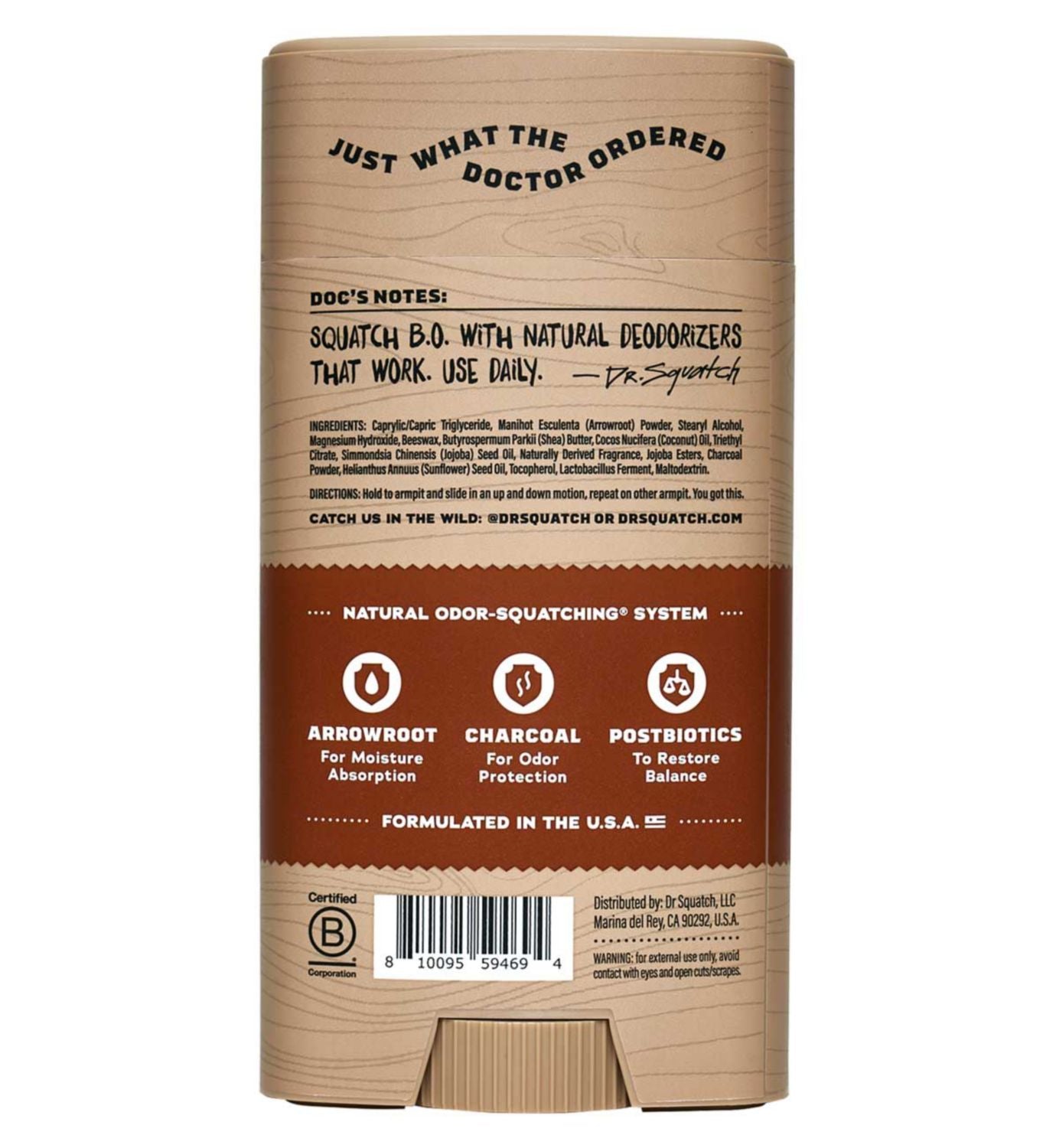 Dr. Squatch Wood Barrel Bourbon deodorant 75g, imported from the UK