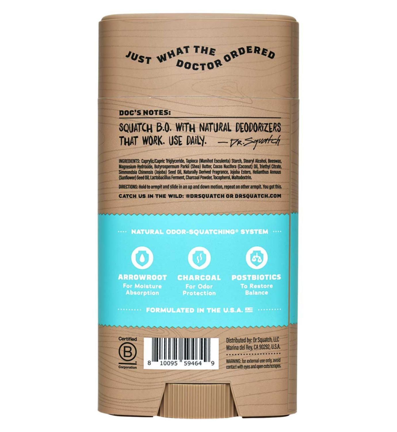 Dr. Squatch deodorant stick Coconut Castaway 75g (British brand)