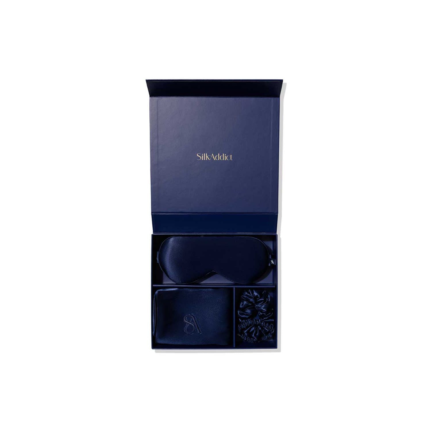 Silk Addict mulberry silk gift set in Navy, imported from the UK