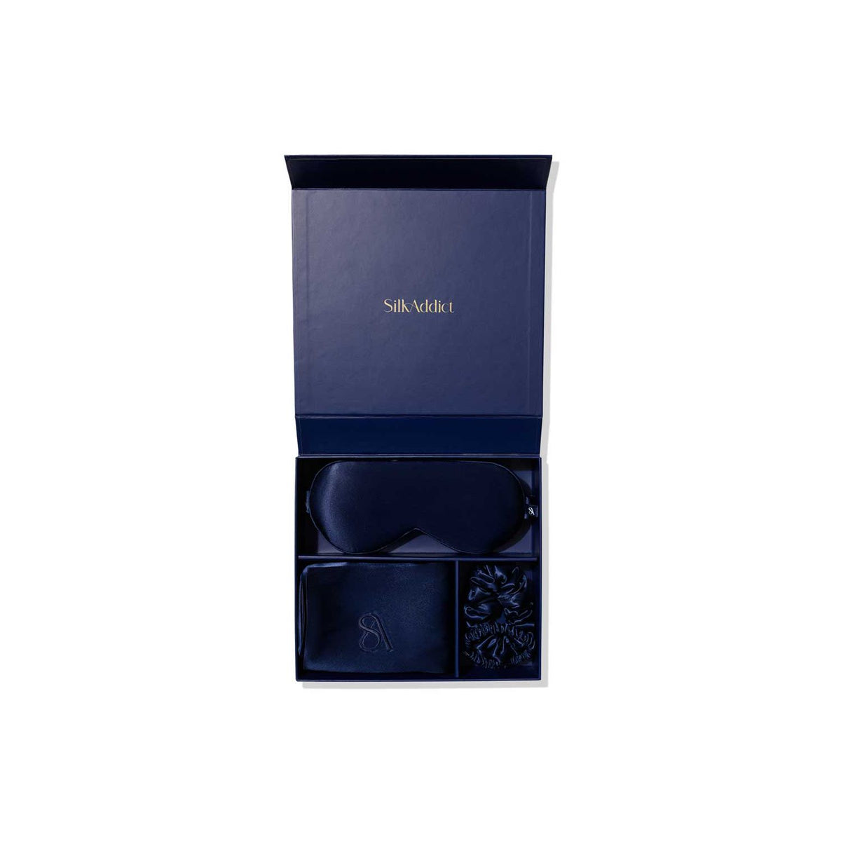 Silk Addict mulberry silk gift set in Navy, imported from the UK