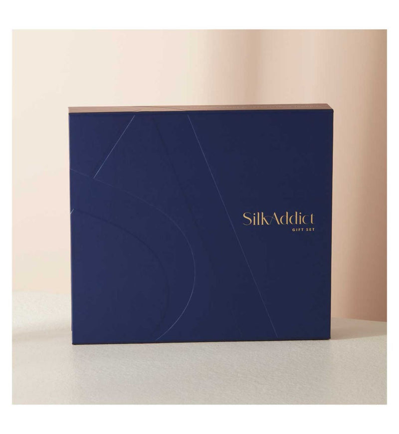 Silk Addict mulberry silk gift set in Navy, imported from the UK