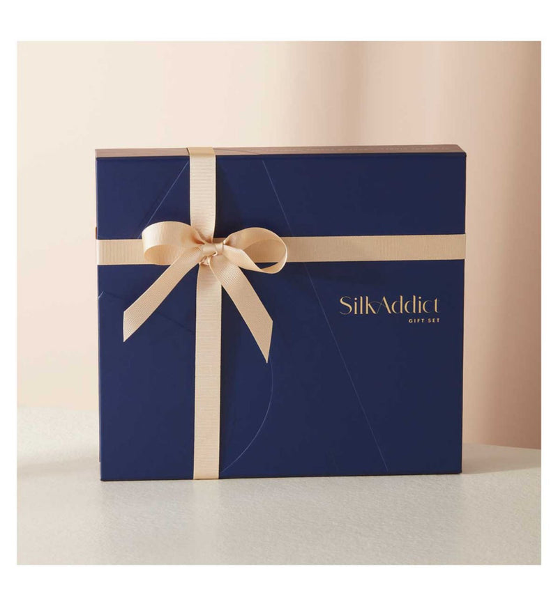 Silk Addict mulberry silk gift set in Navy, imported from the UK