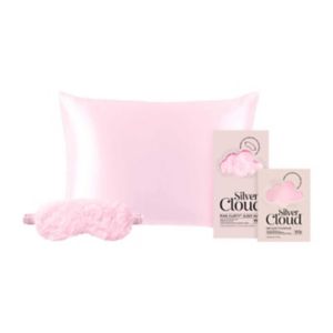 Silver Cloud pink fluffy eye mask and pillowcase set (British brand)