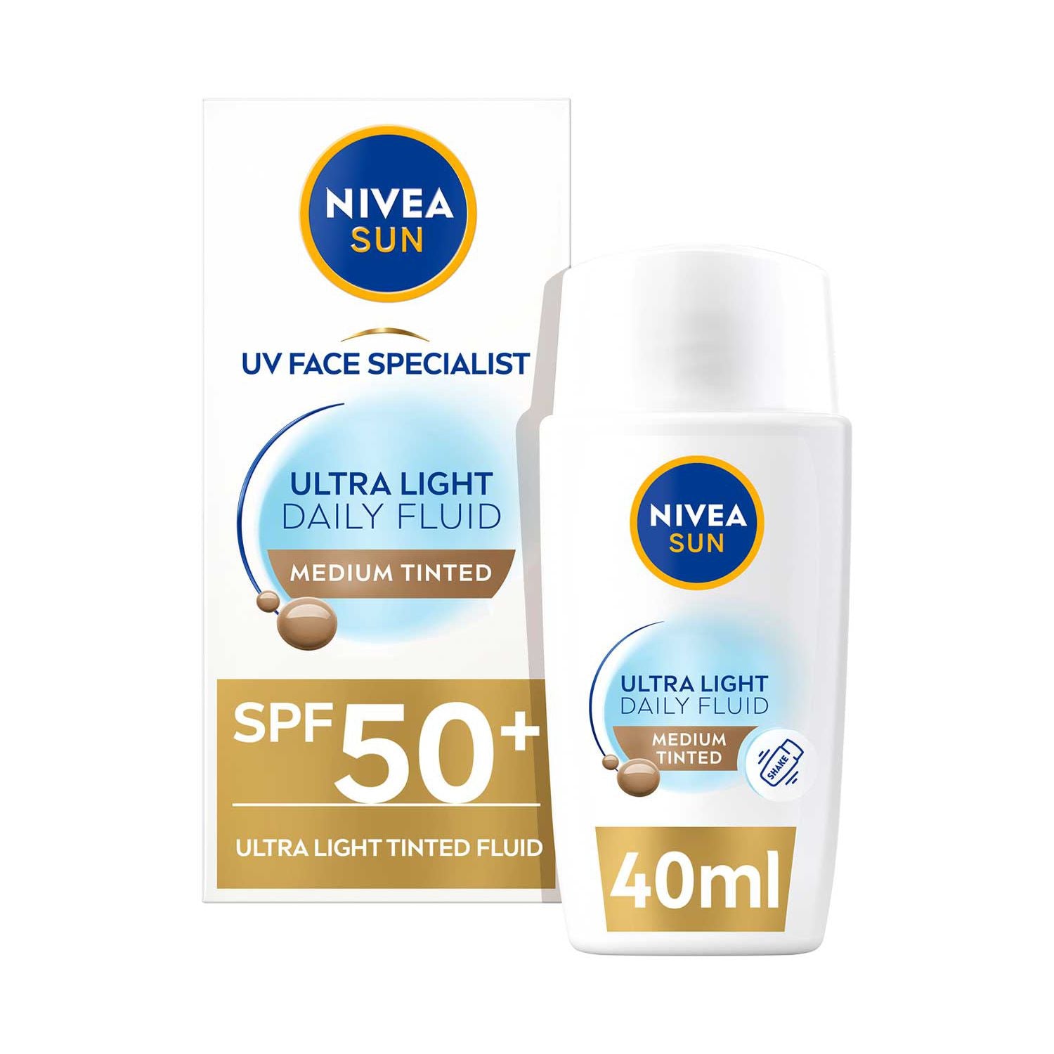 NIVEA SUN tinted face fluid medium SPF50+ 40ml, imported from the UK