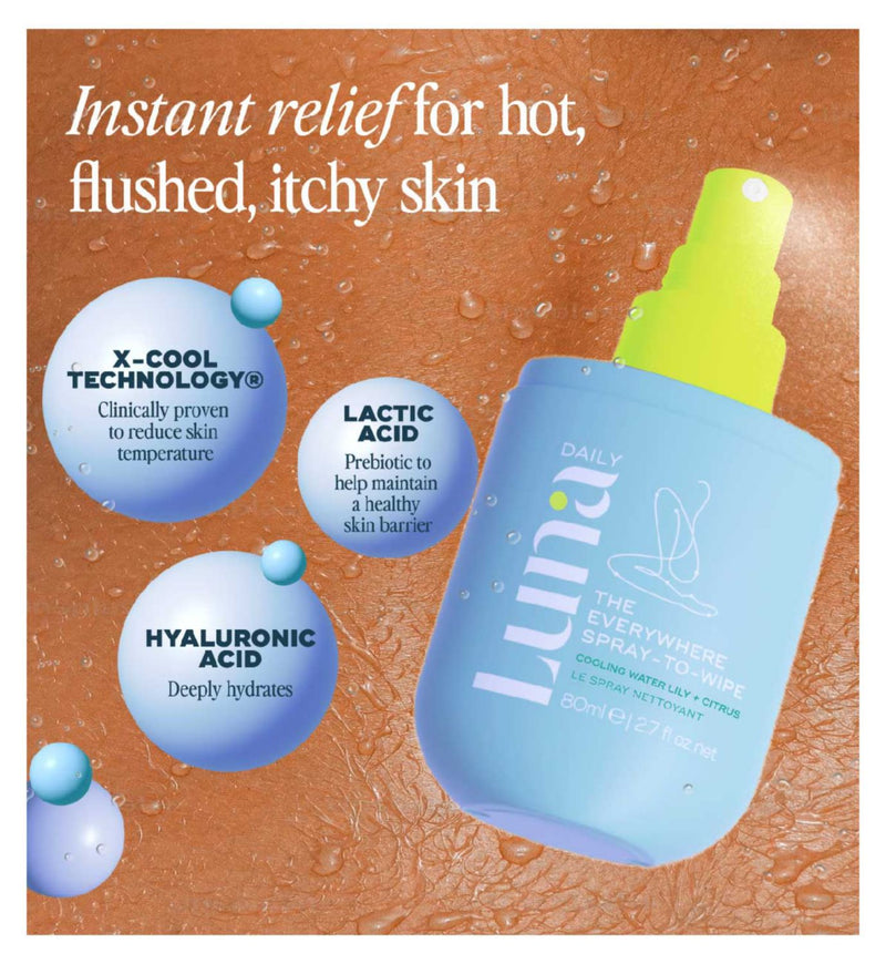 Luna Daily cooling spray-to-wipe Waterlily & Citrus 80ml, imported from the UK