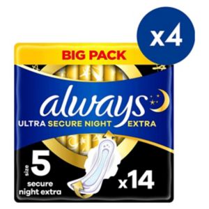 فوط صحية Boots Always Ultra Secure Night Extra مقاس 5 بأجنحة 14 + 4 قطعة - اشترِ عبر الإنترنت من McGrocer