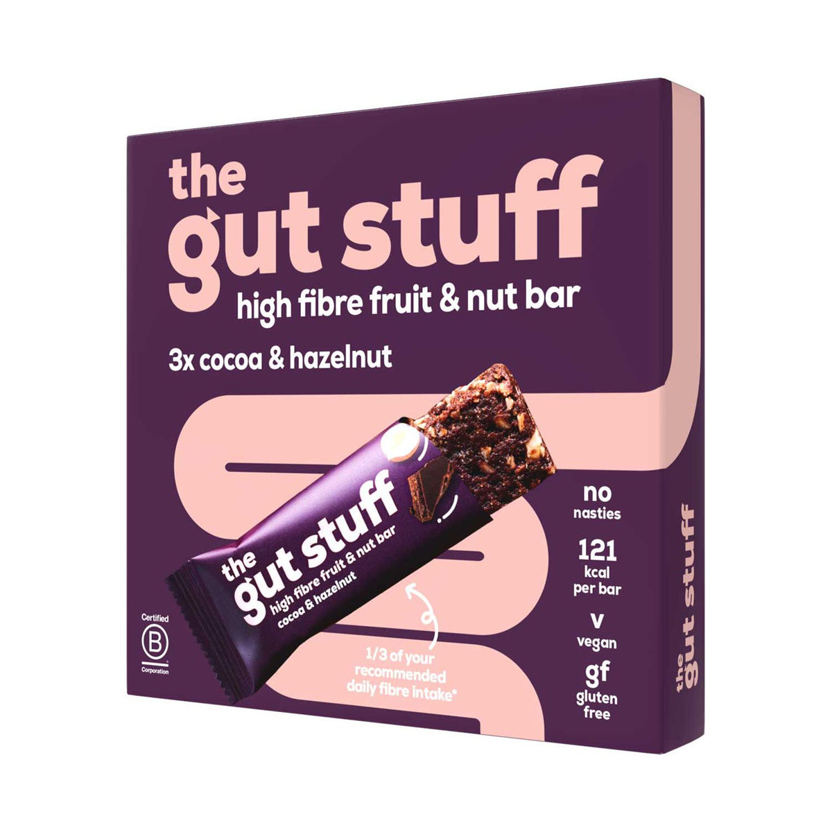 The Gut Stuff Cocoa Hazelnut Bar 3x35g, imported from the UK