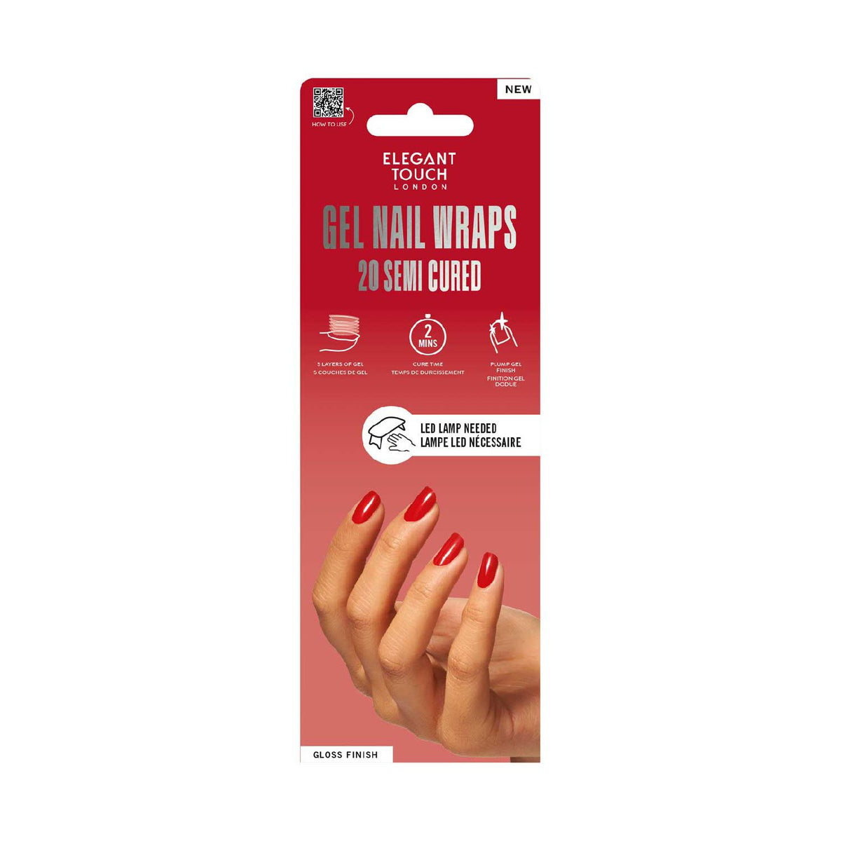Elegant Touch semi cured gel nail wraps Ruby Rouge 20s (British brand)