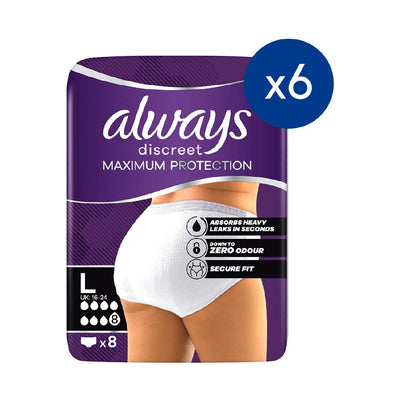 Boots Always Discreet Maximum Protection Incontinence Pants, Large, 48 Count (6 Packs of 8)- Buy online at McGrocer