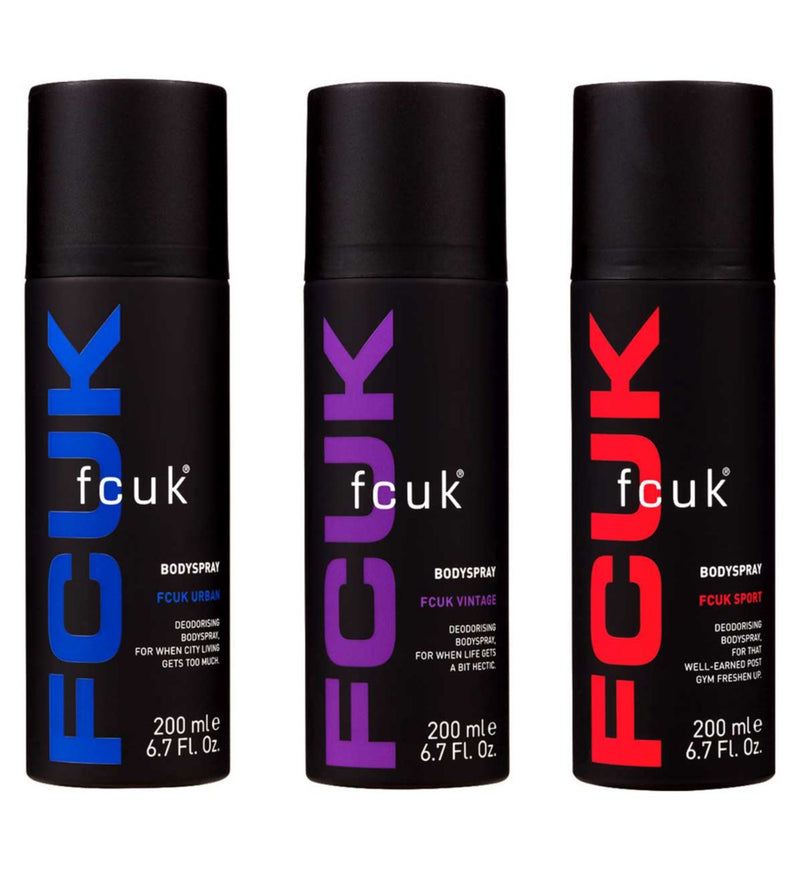 FCUK Urban Vintage Sport body spray trio 200ml (British brand)