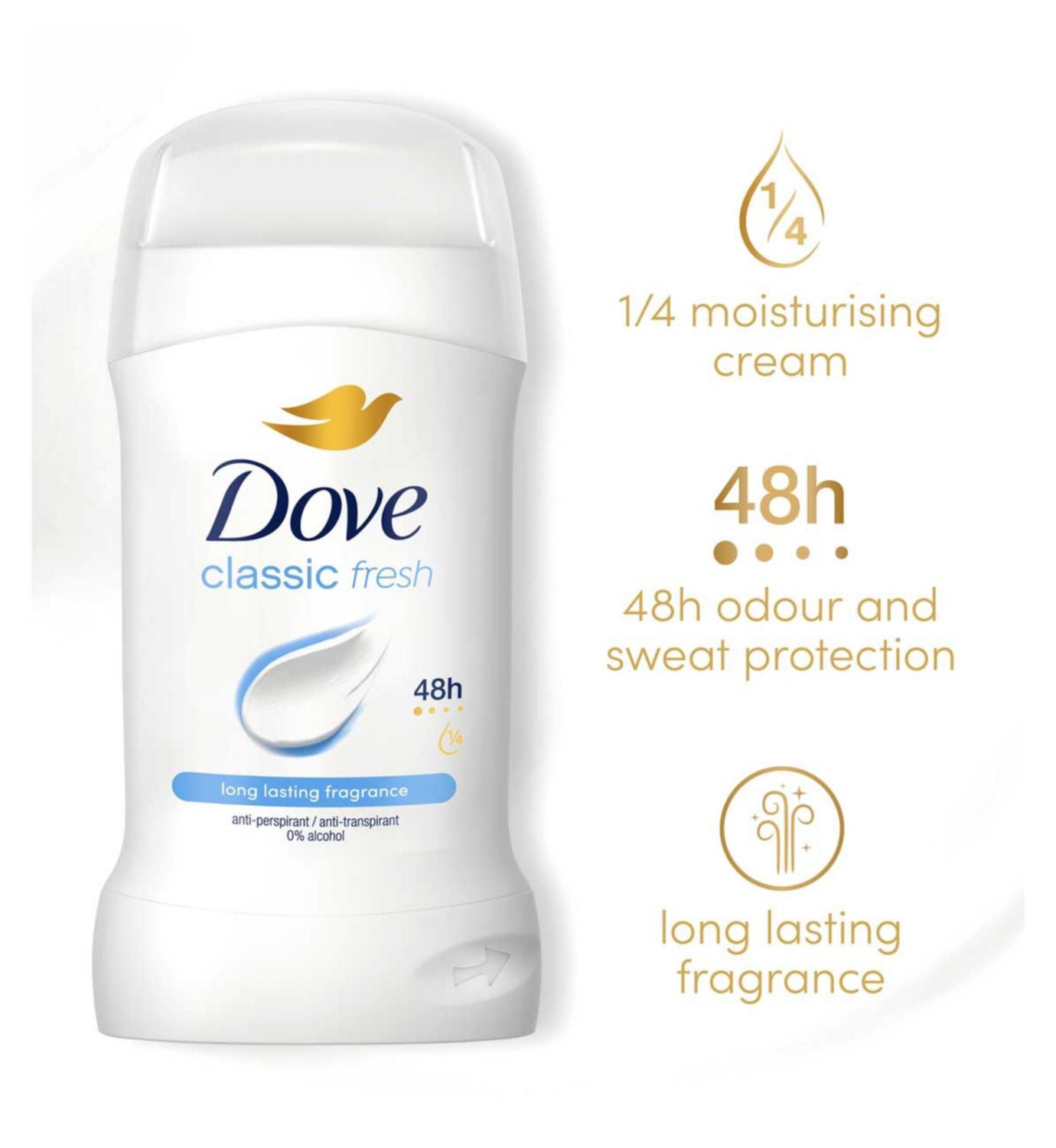 Dove antiperspirant deodorant stick Classic Fresh 50ml (British brand)