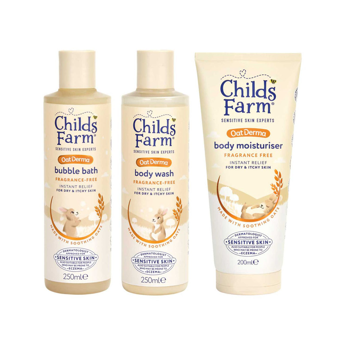 Childs Farm Oat Derma skincare bundle set of three, imported from the UK