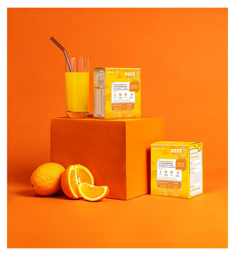 Revive Active Zest Active powdered multivitamin 30 sachets, imported from the UK