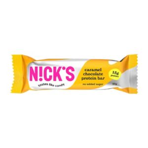 Nick's Caramel Chocolate Protein Bar 50g, imported from the UK
