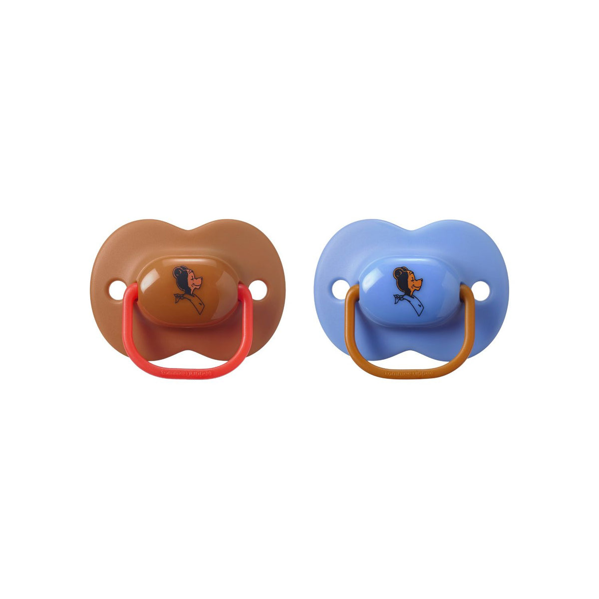 Tommee Tippee Soother Blue Brown 0-6m Duo, imported from the UK