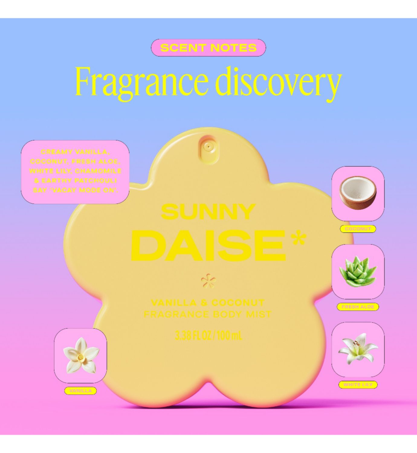Daise body mist Vanilla Coconut 100ml, imported from the UK