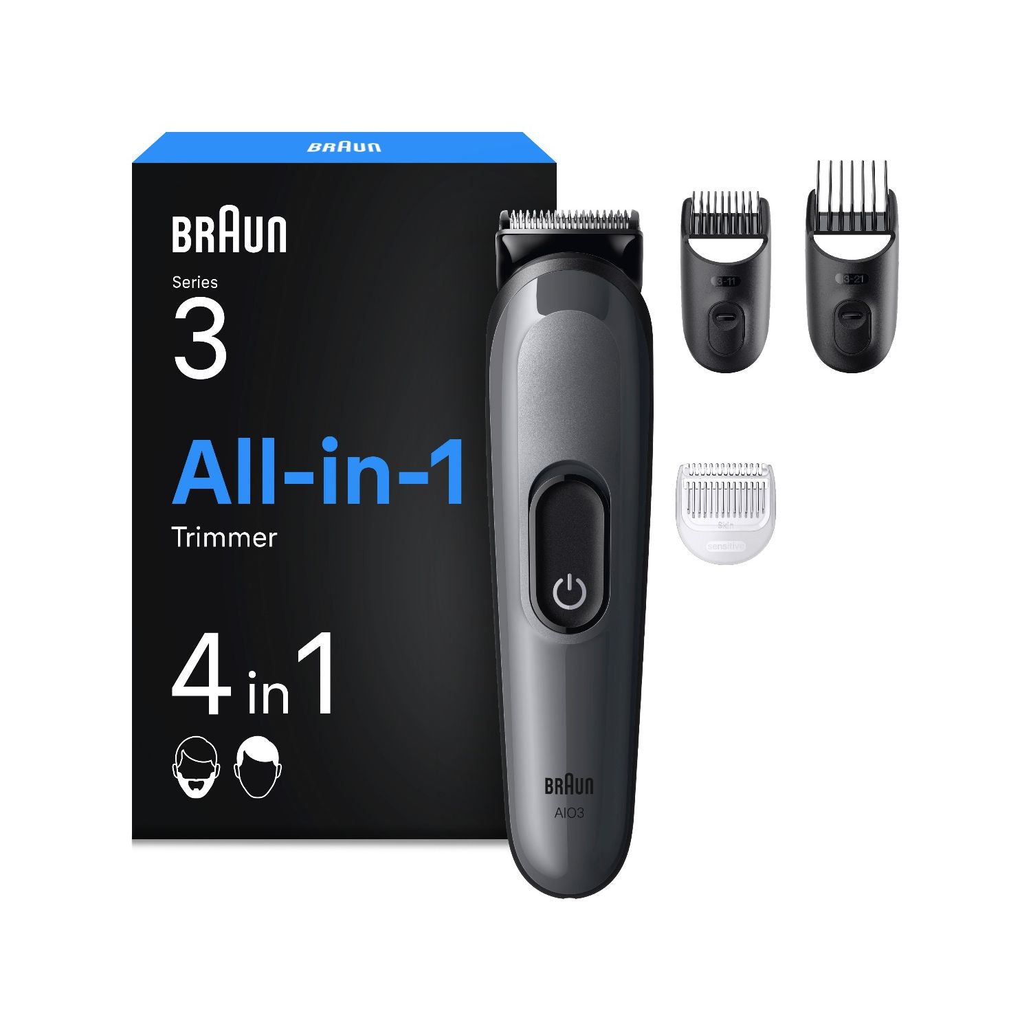 Braun Series 3 hair and beard trimmer with 4 attachments - British product