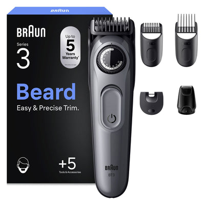 Boots Braun Beard Trimmer Series 3 with 5 Styling Tools, 40 Length Settings, Grey- Buy online at McGrocer