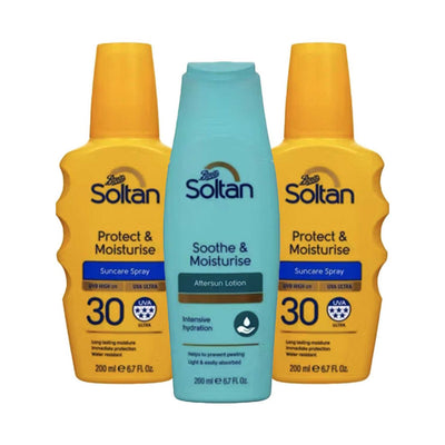 Boots Soltan SPF30 Protect & Moisturise Spray & Aftersun Bundle- Buy online at McGrocer