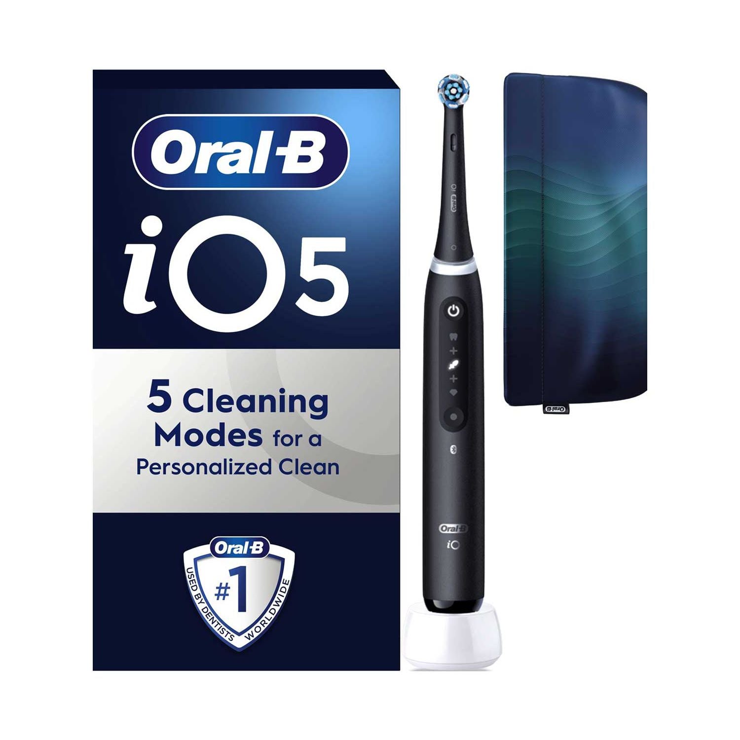 Oral-B iO5 Matt Black electric toothbrush with travel pouch - British product
